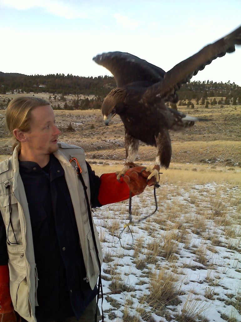 Jesse Varnado holding golden eagle