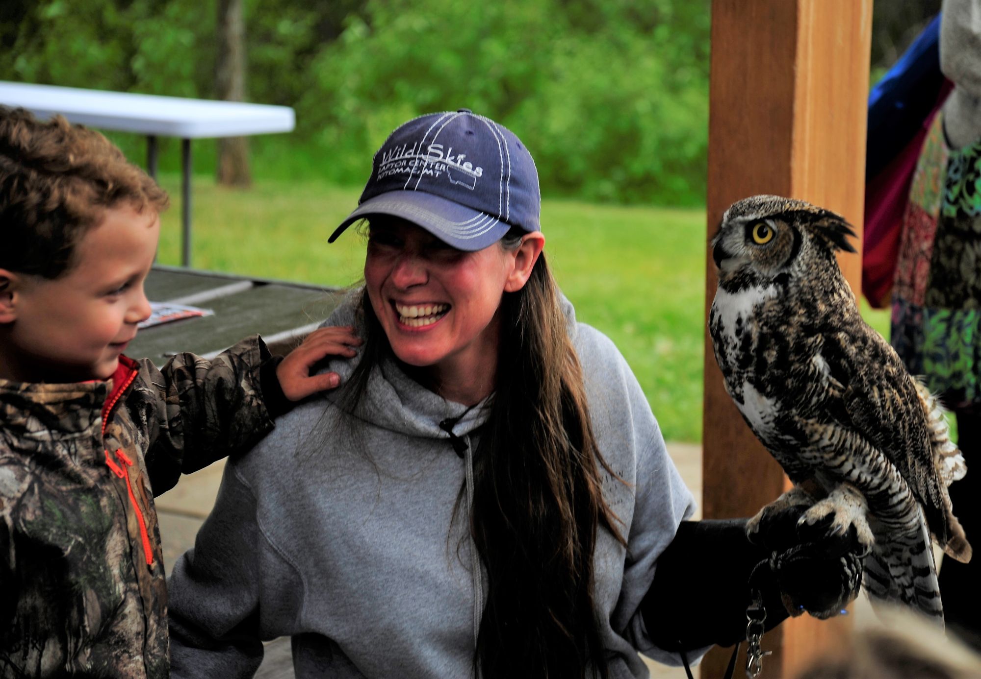 Brooke Tanner with Frith the Great Horned Owl